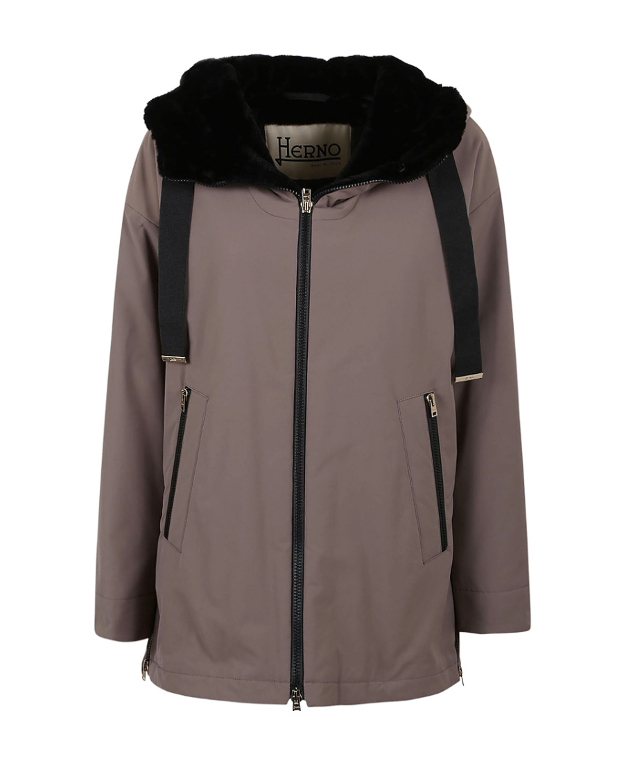 Herno Delon Zip-up Parka Coat In Brown