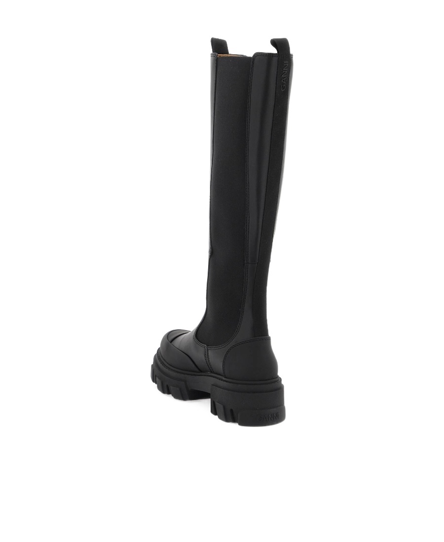 Ganni Black Knee-high Chelsea Boots - Size 41 Calf Leather In Black