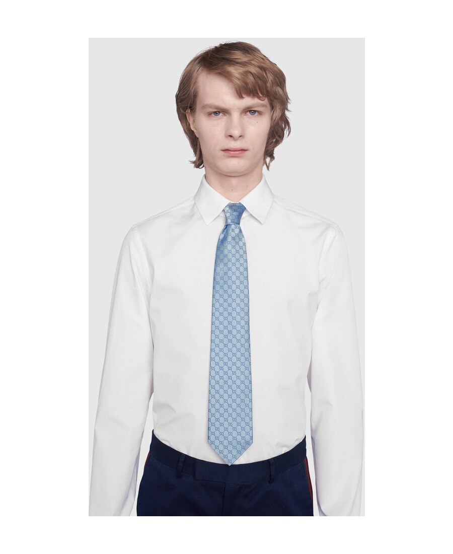 Gucci Gg Pattern Silk Tie In Blue