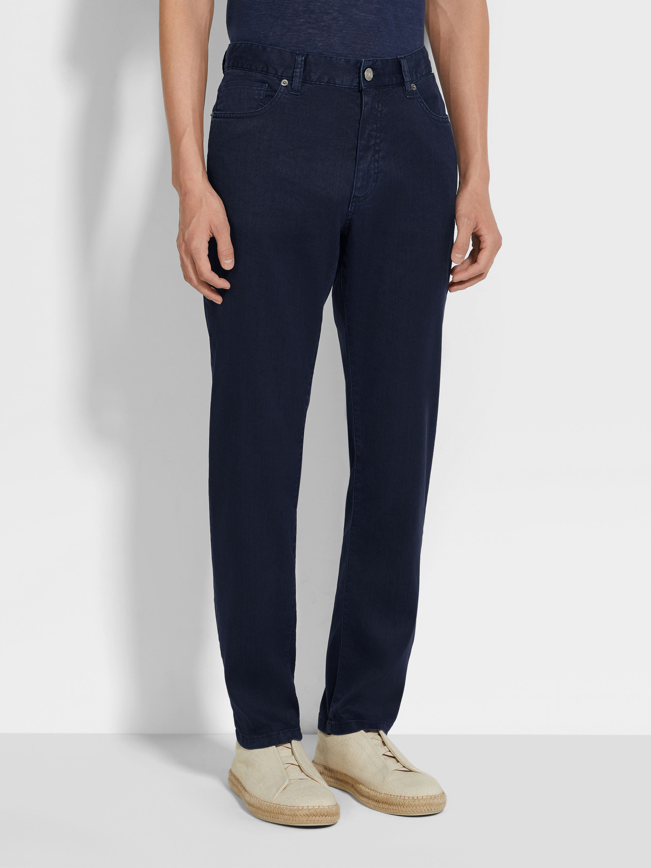 Shop Zegna Logo-patch Trousers In Navy Blue