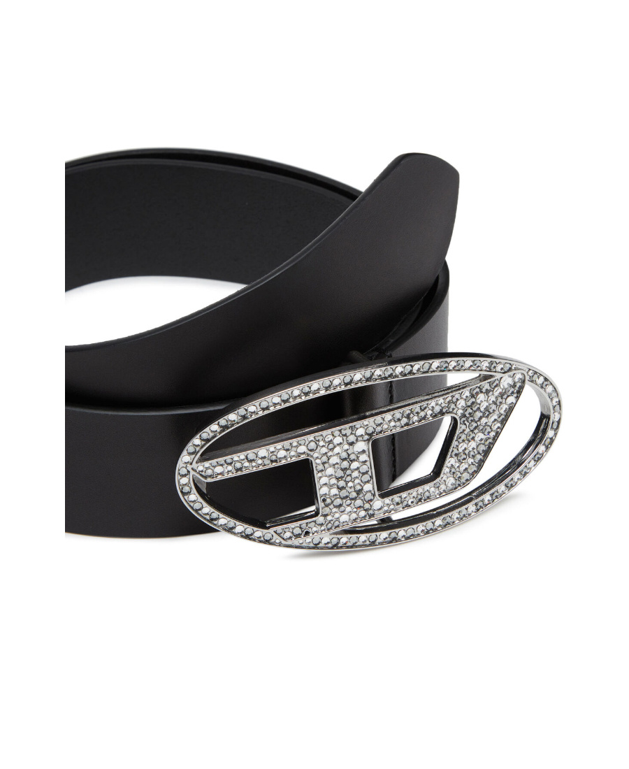 Diesel Embellished D-logo Buckle Belt In Black
