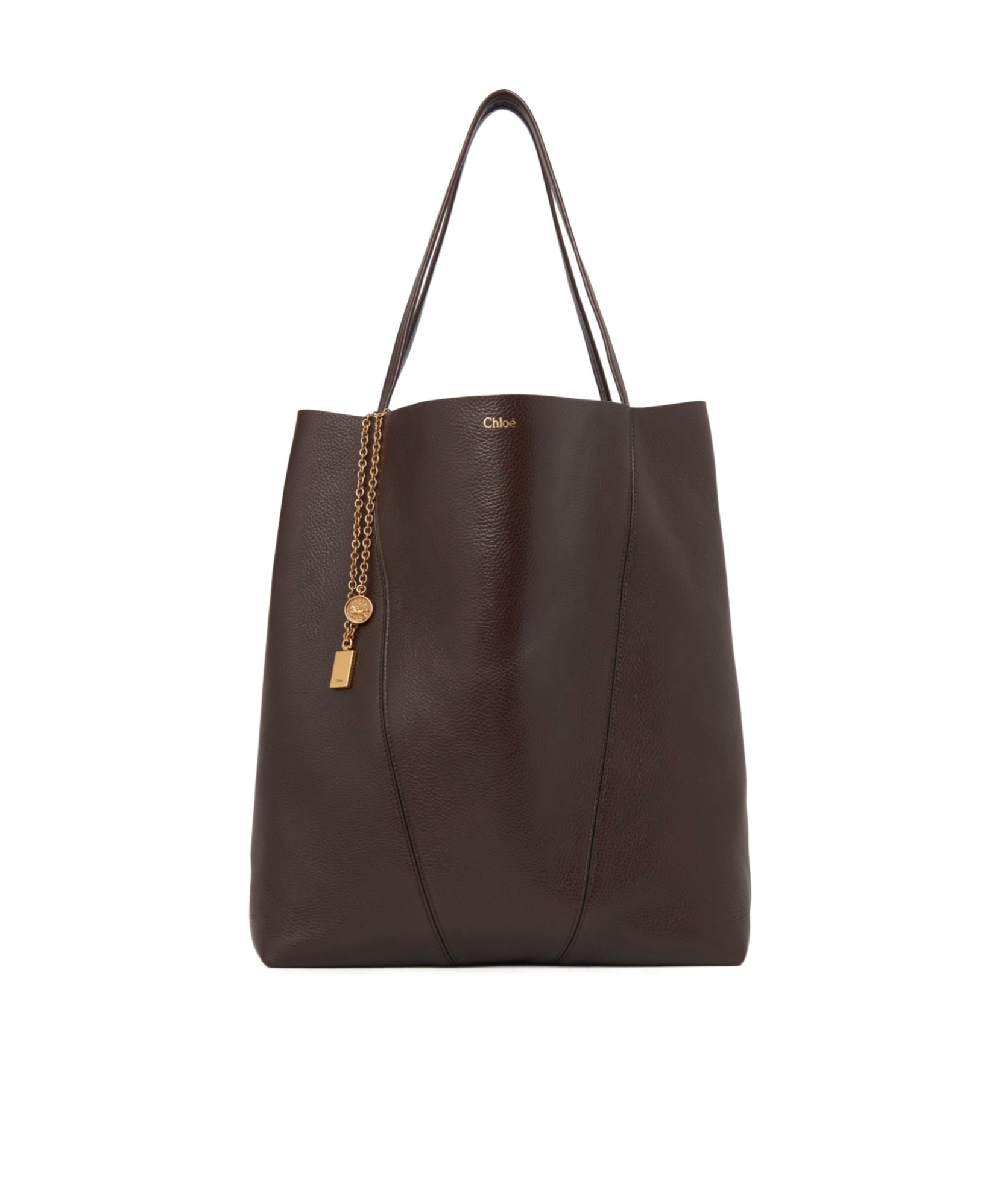 Chloé Large  Spin Tote Bag In Grained Leather In Brown