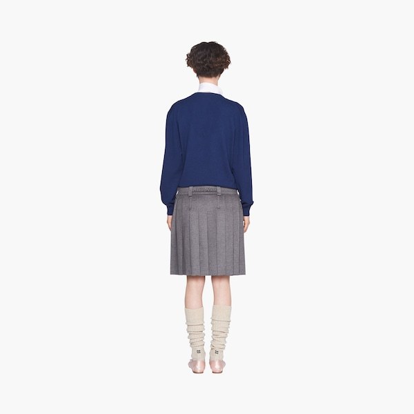 Miu Miu Velour Pleated Wool-cashmere Skirt In Gray