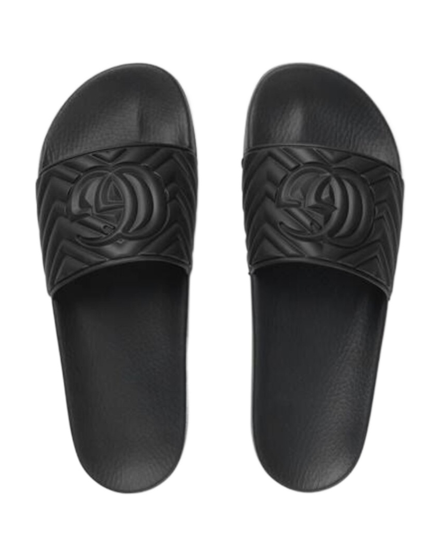 Gucci Double G Matelassé Slides In Black