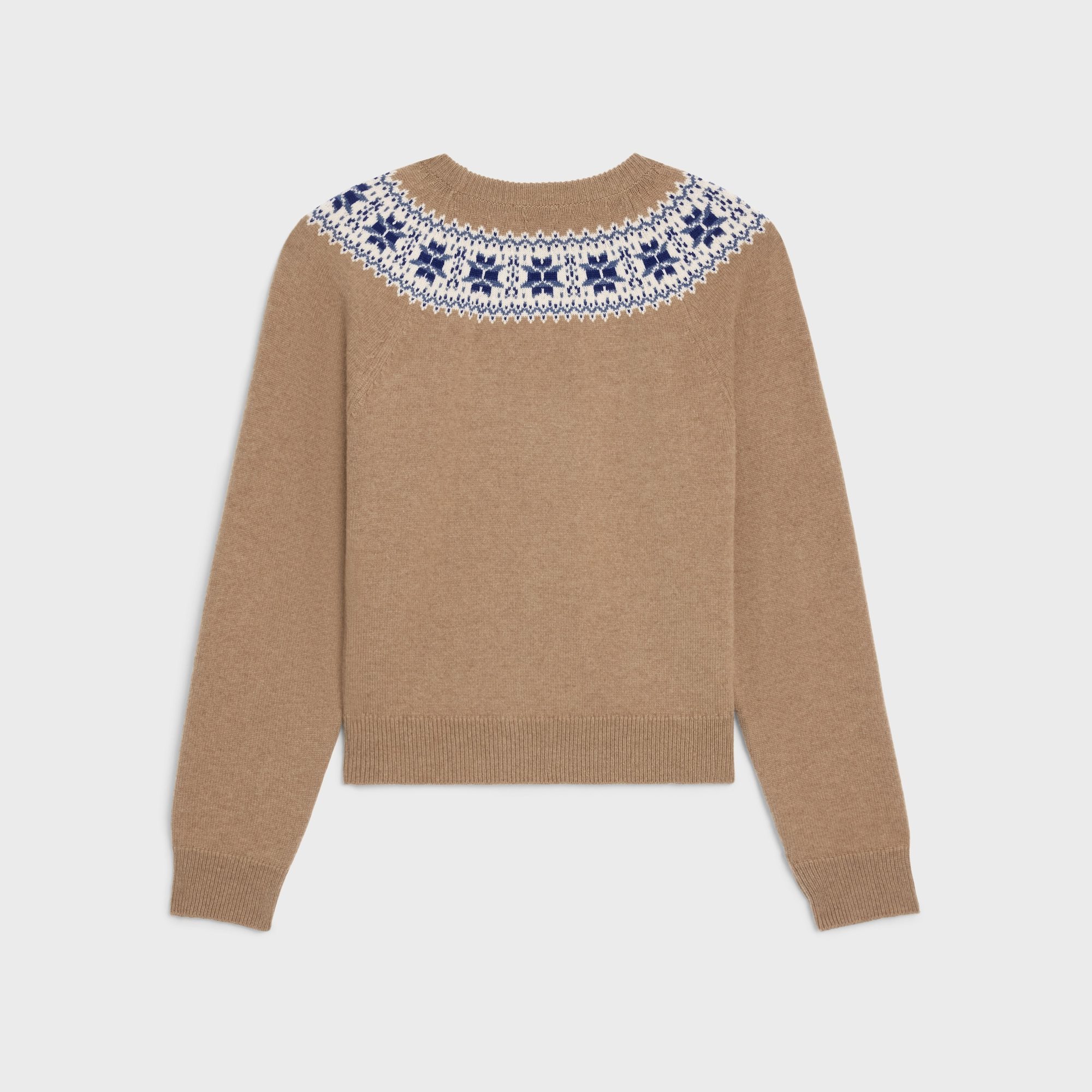 Celine Crew Neck Sweater In Fair Isle Cashmere In Brown
