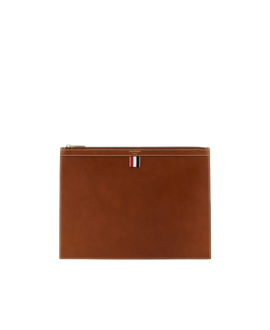 Thom Browne Brown Leather Document Case In Brown