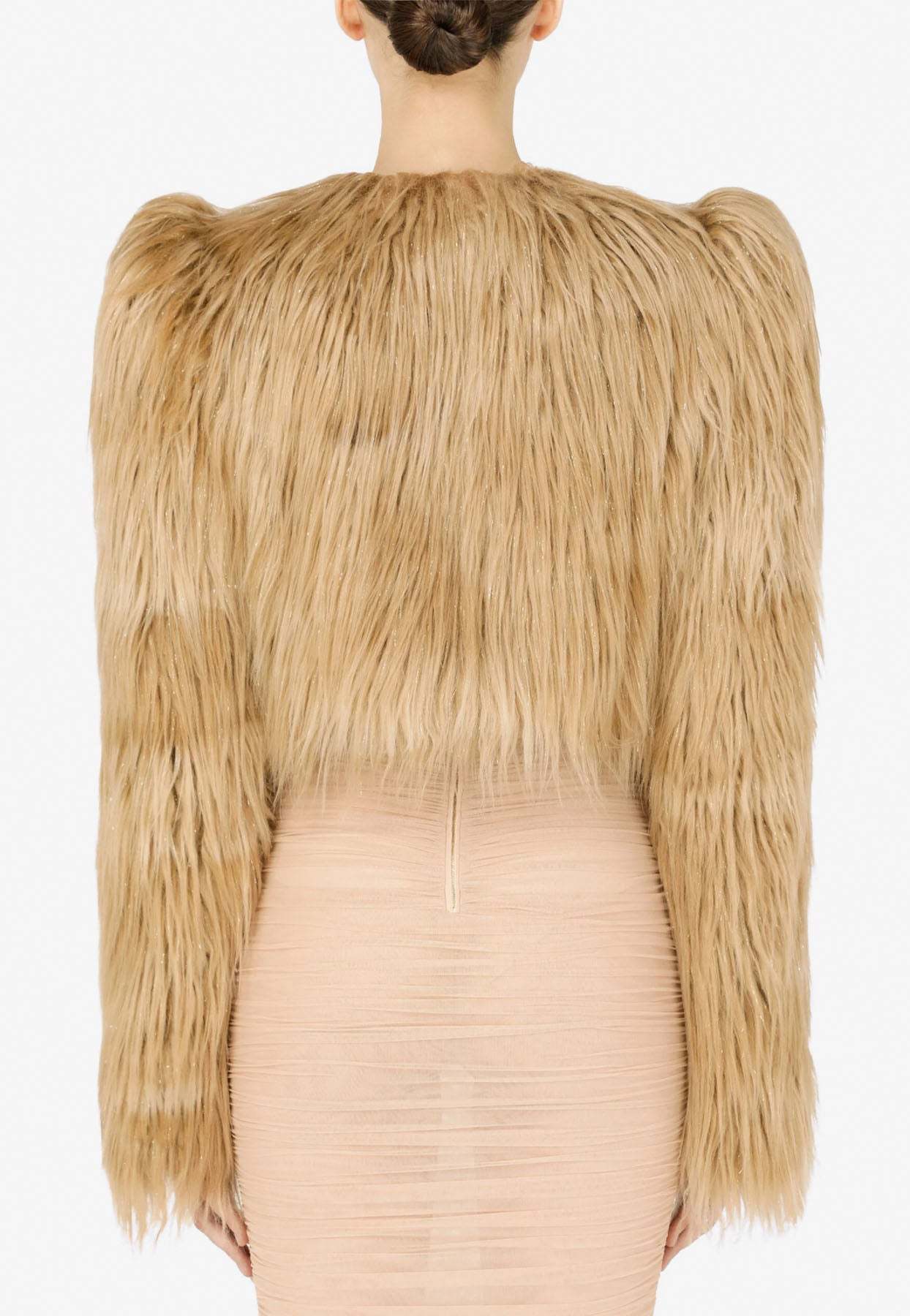 Dolce & Gabbana Faux-fur Cropped Jacket In Brown