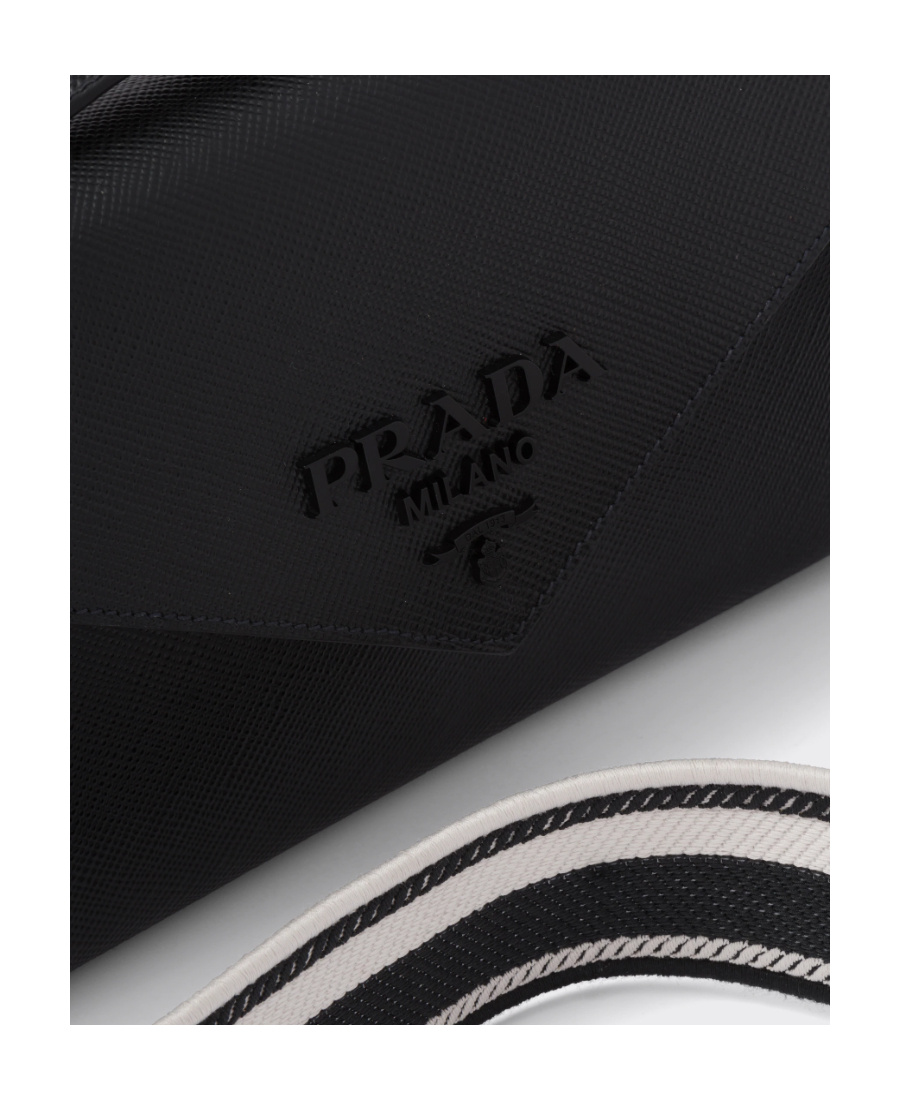 Prada Womens Black Triangle-plaque Embroidered-jacquard Medium Woven Tote Bag In Black