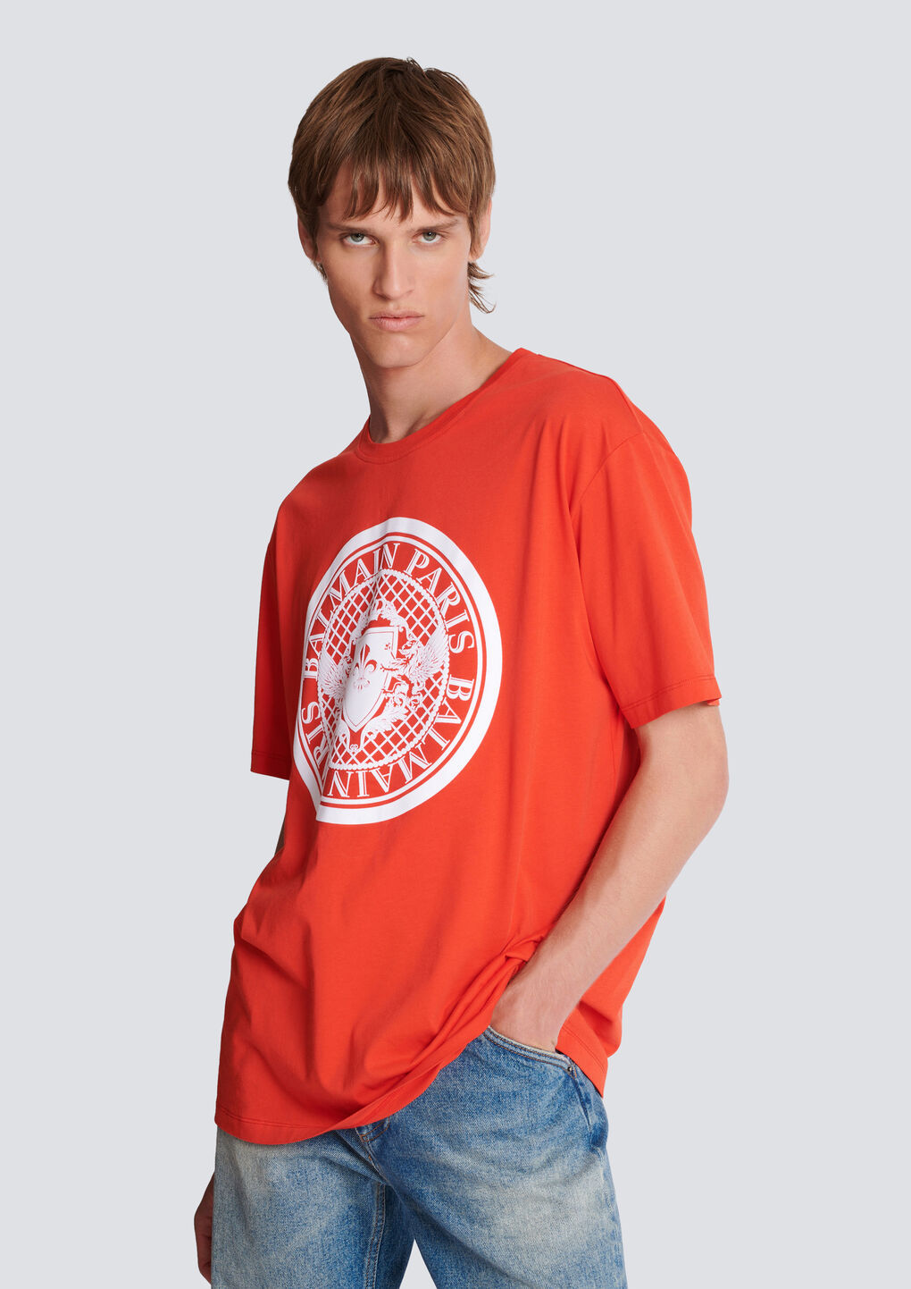 Balmain Coin Cotton T-shirt In Orange