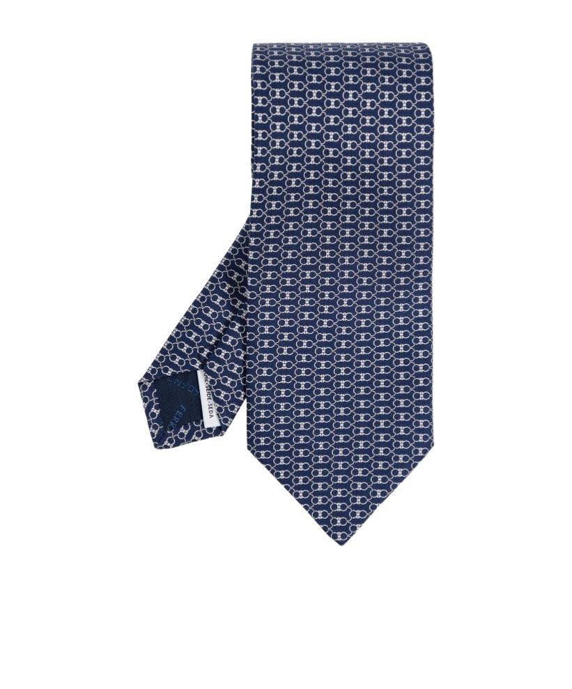 Ferragamo Interlinked Gancini Print Silk Tie In Blue