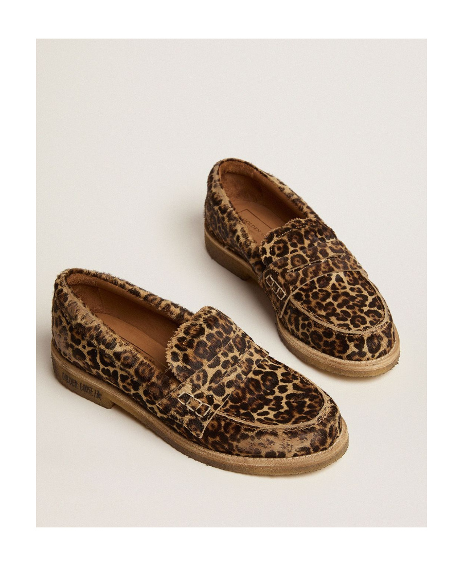 Golden Goose Leopard-print Round-toe Loafers In Brown