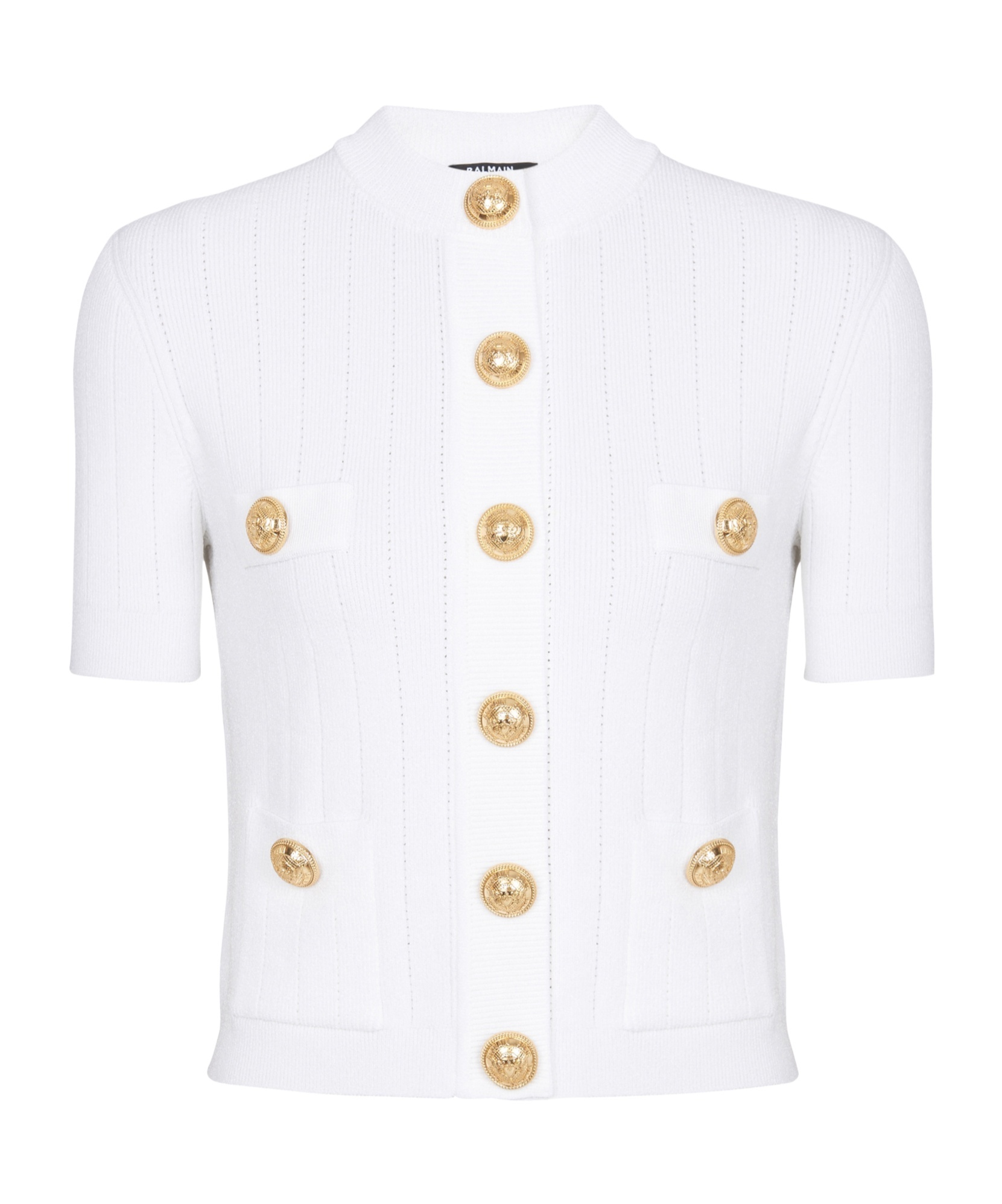 Shop Balmain 4-pocket Knitted Cardigan In White