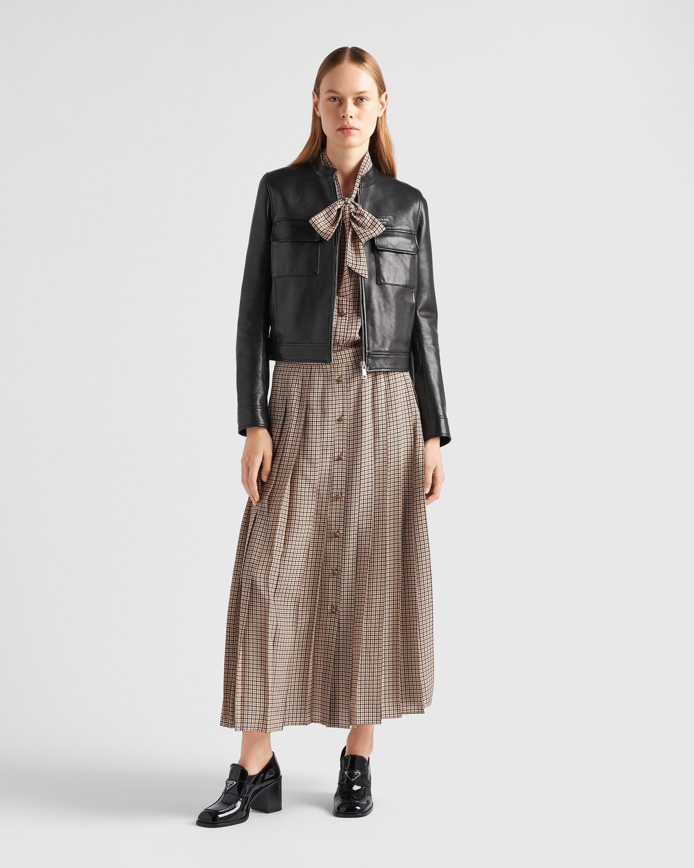 Prada Logo-patch Zip-up Leather Jacket In Black