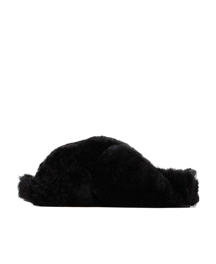 Shop Jil Sander Shearling Crossover Slides In Black