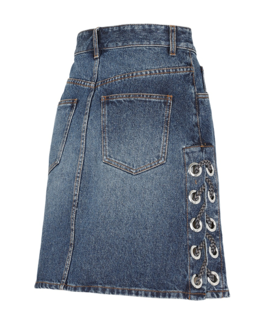 Chloé Blue Lace-up Denim Miniskirt In Blue
