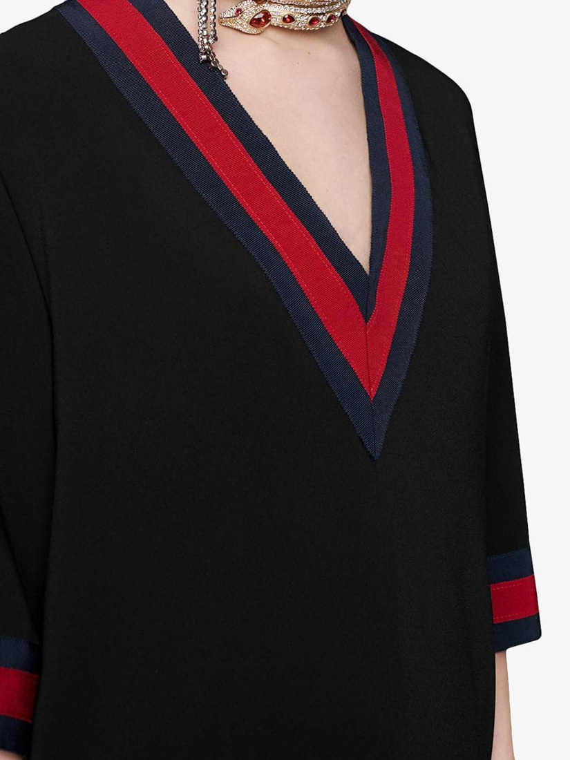 Gucci Grosgrain-trimmed Striped Dress In Black