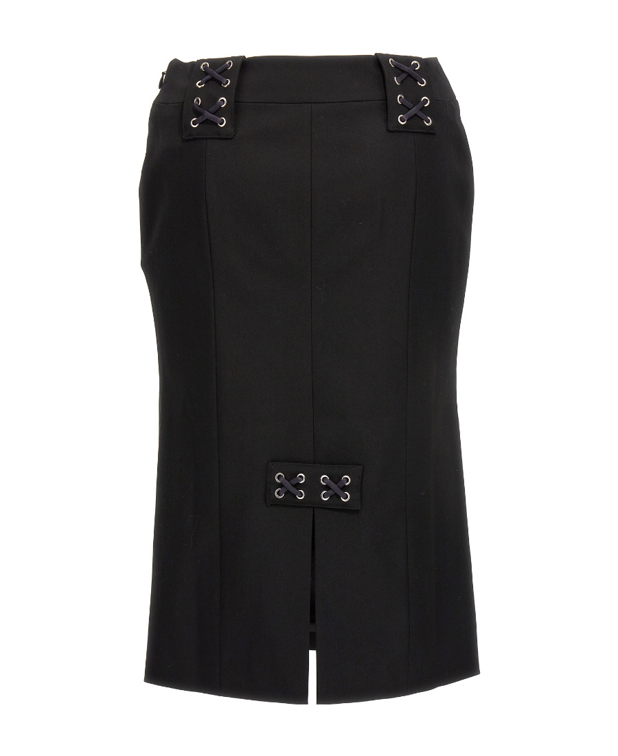 Alessandra Rich Lace-up Skirt With Fitted Silhouette And Slits In Black