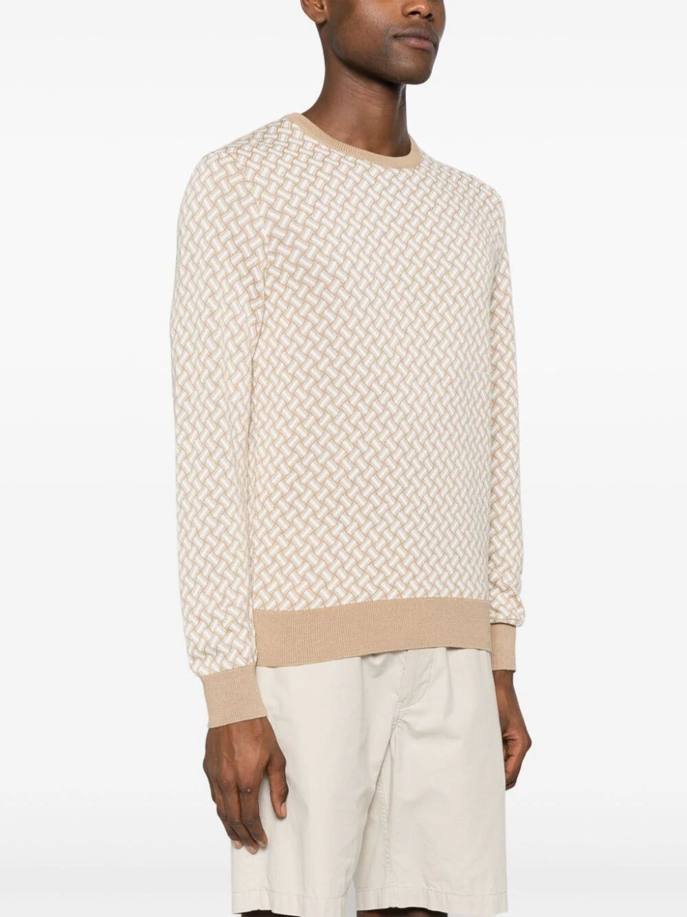 Drumohr Geometric-pattern Contrast-detail Jumper In Nude