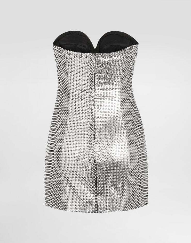 Dolce & Gabbana Mesh Strapless Mini Dress In Silver