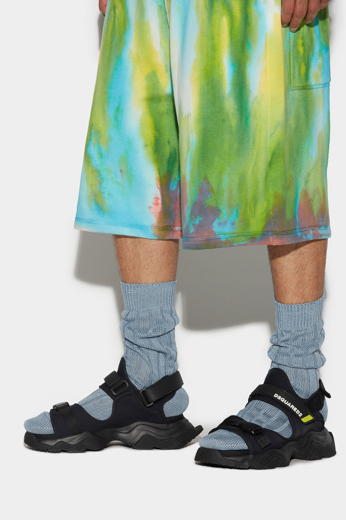 Shop Dsquared2 Tie Dye-print Cotton Track Shorts In Green