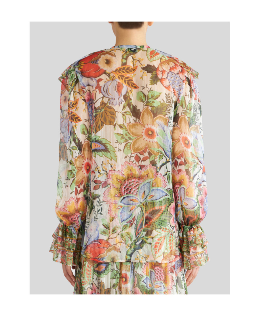Etro Ruffled Floral-print Silk-crepon Blouse In Multicolor