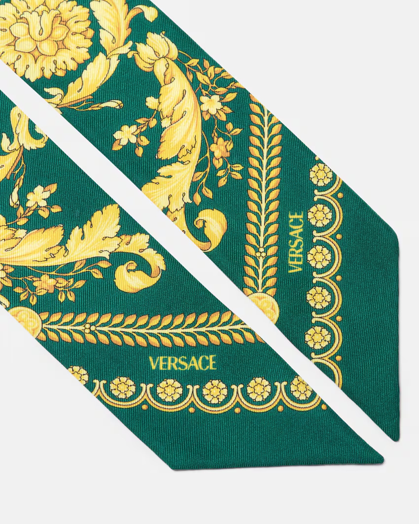 Versace Barocco-printed Skinny Cut Scarf Tie In Multi
