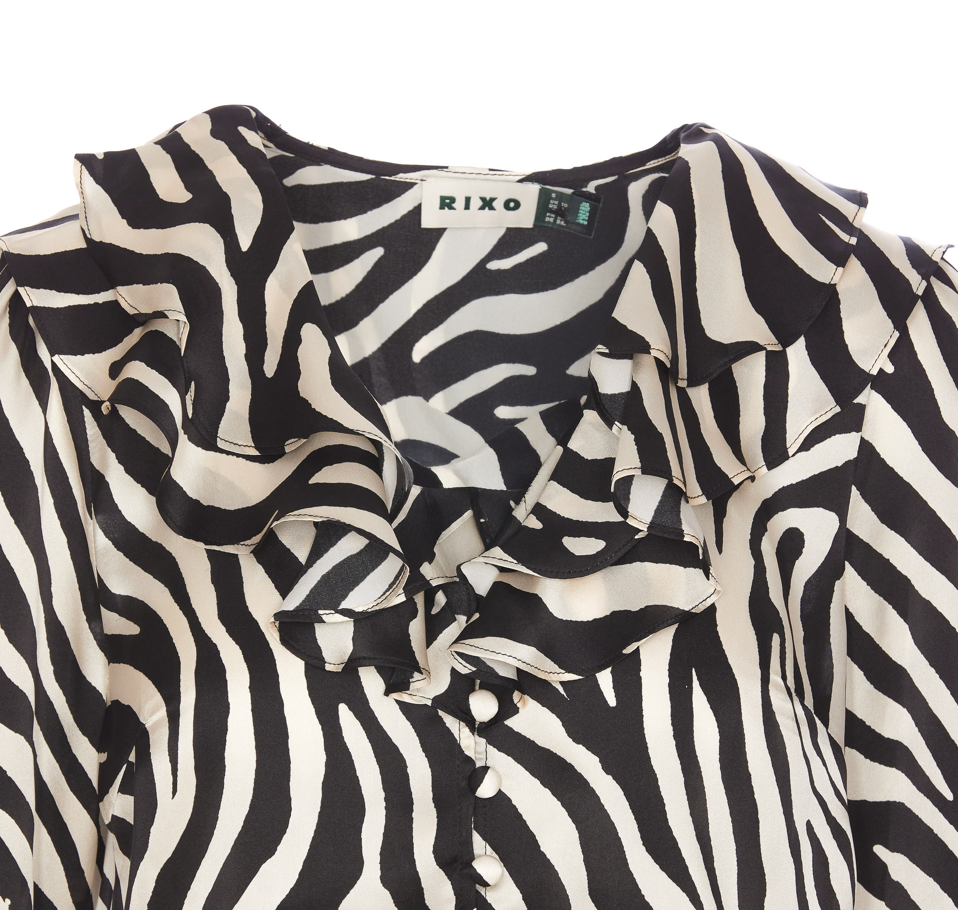 Shop Rixo London Rixo Atlas Zebra Printed Ruffled Blouse In Black