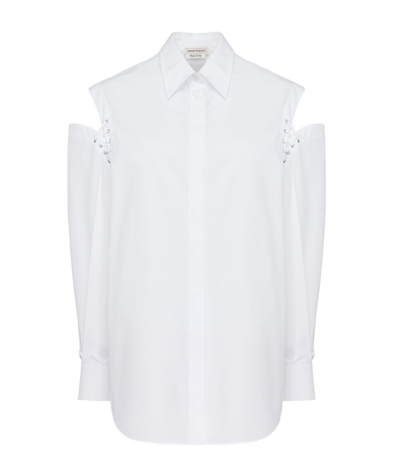 Alexander Mcqueen Lace Detail Slashed Cocoon Shirt In White