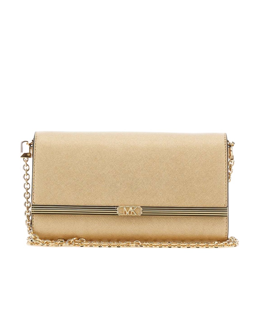 Michael Kors Mona Large Metallic Clutch Bag In Nude