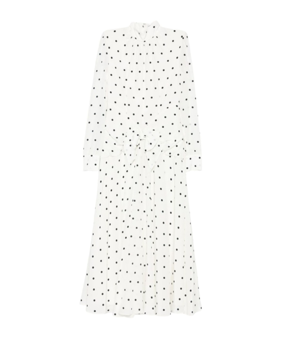 Alessandra Rich Bow-embellished Gathered Polka-dot Silk-georgette Midi Dress In White