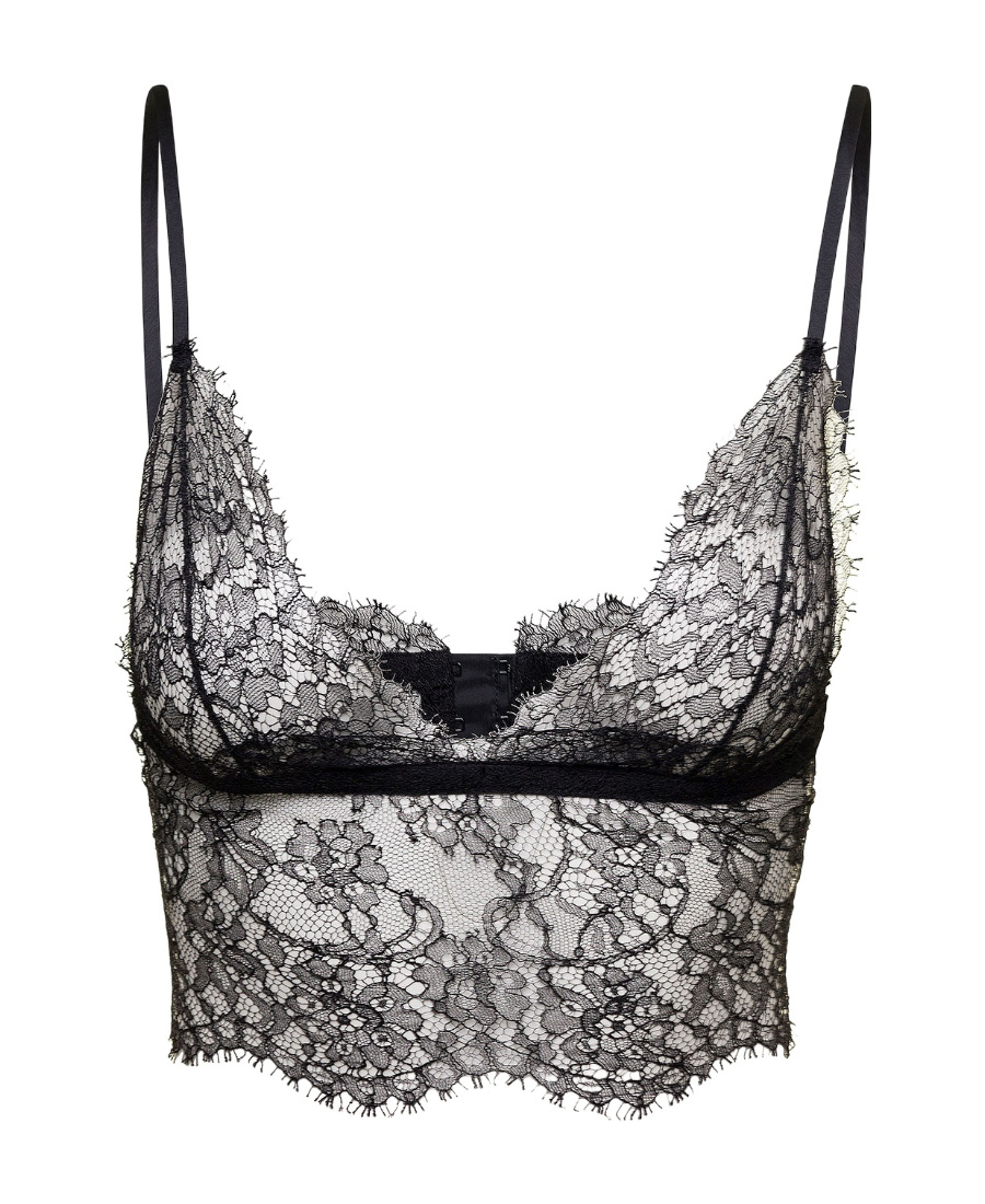 Dolce & Gabbana Black Bralette With Adjustable Closure In Chantilly Lace Woman In Black