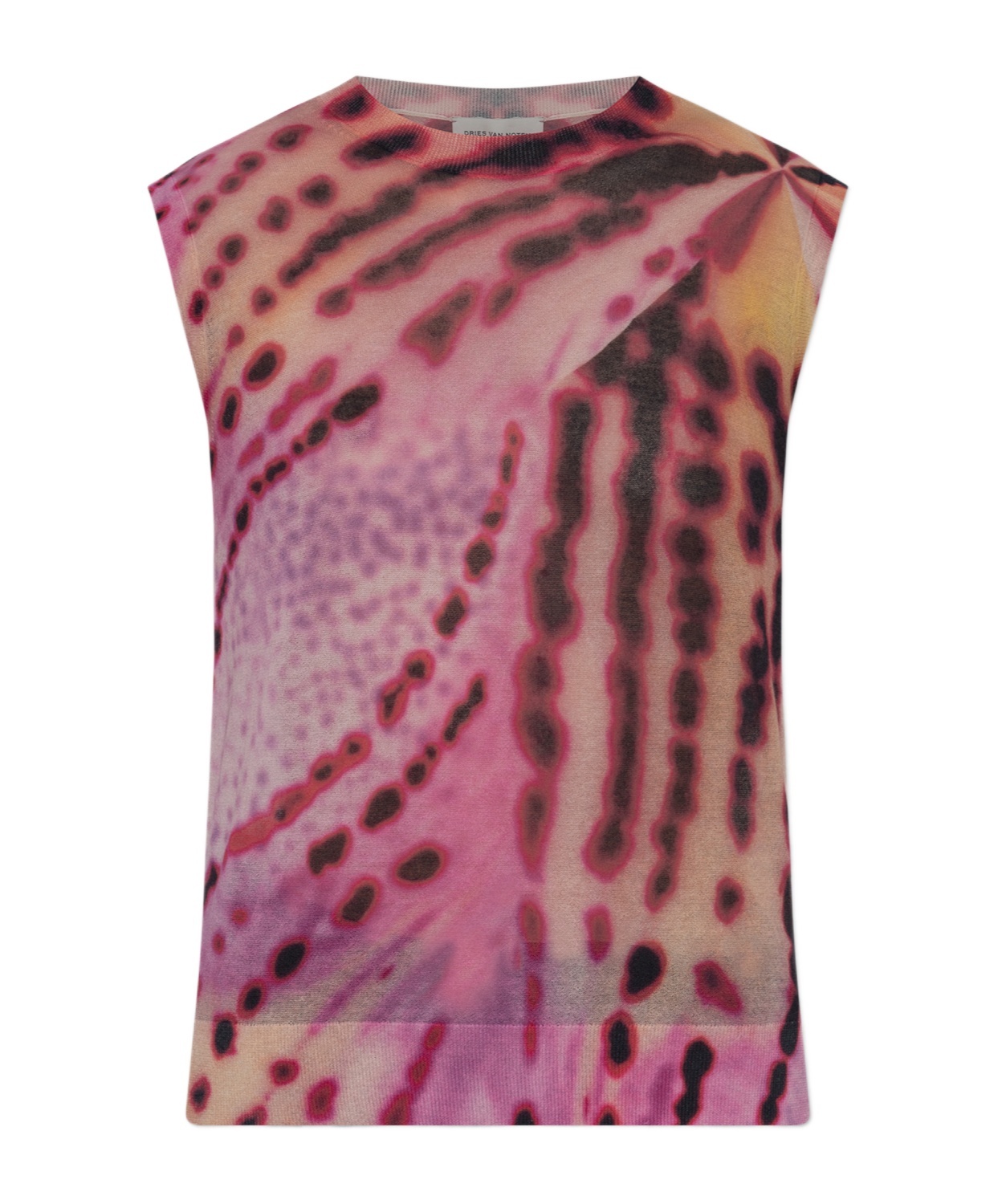 Dries Van Noten Tamara Leopard Orchid Sleeveless Cotton Blend Sweater In Pink