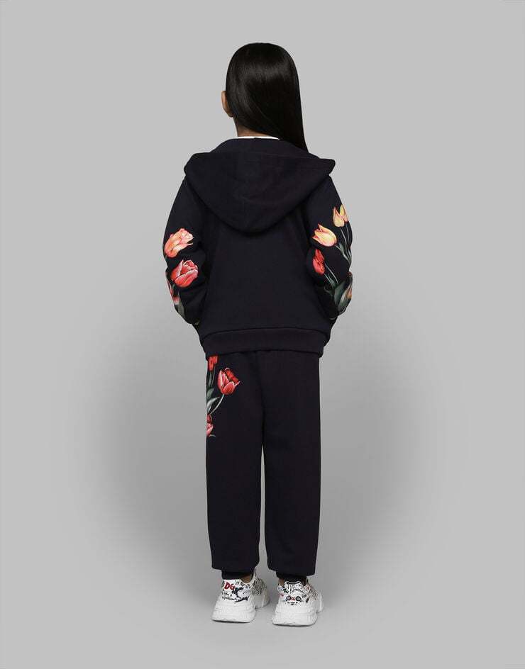 Dolce & Gabbana Cotton Floral Sweatpants In Black