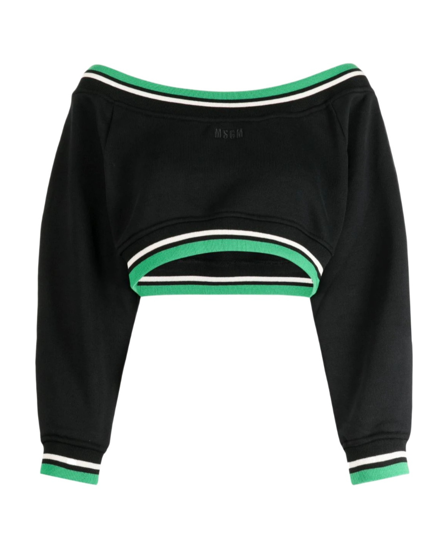 Msgm Boat-neck Cropped Sweatshirt In Black