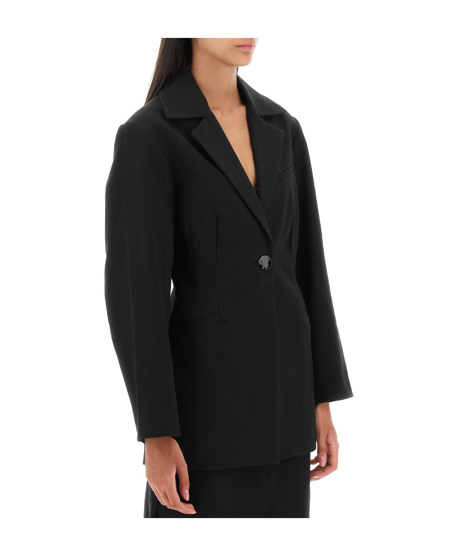 Ganni Single-breasted Organic-cotton Blazer In Black
