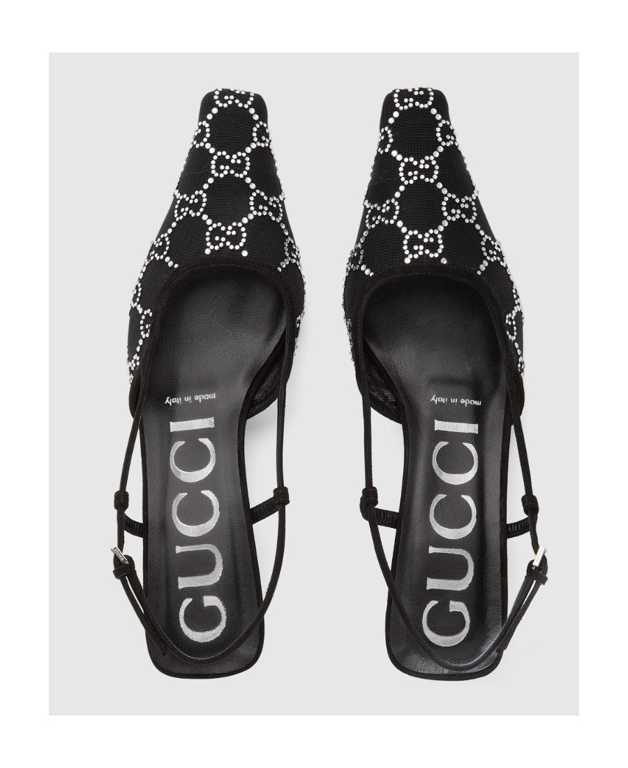 Gucci Gg Rhinestoned Mesh Slingback Pumps In Black