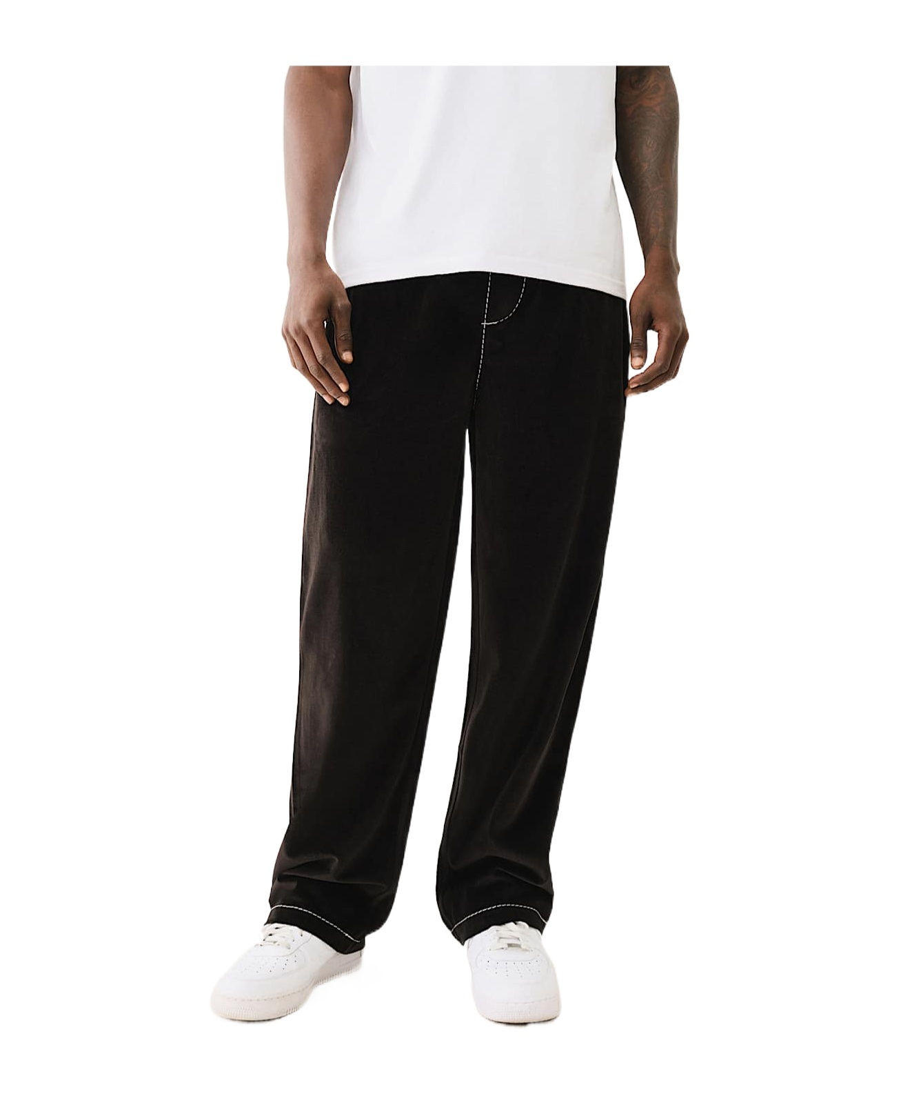 True Religion Velour Big T Straight Pant In Black