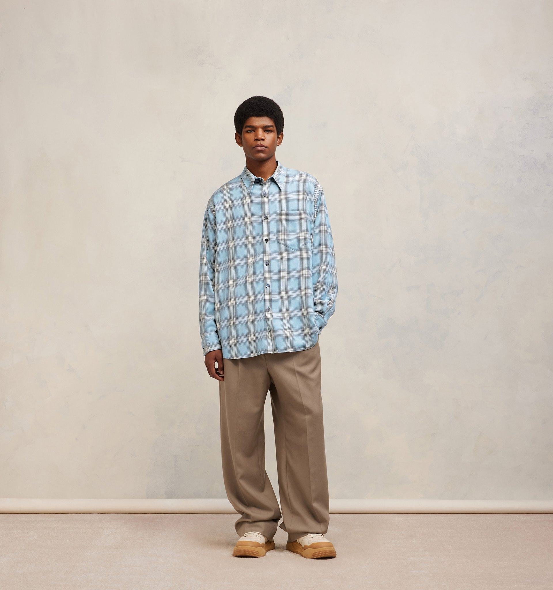Ami Alexandre Mattiussi Long-sleeved Checkered Knitted Shirt In Gray