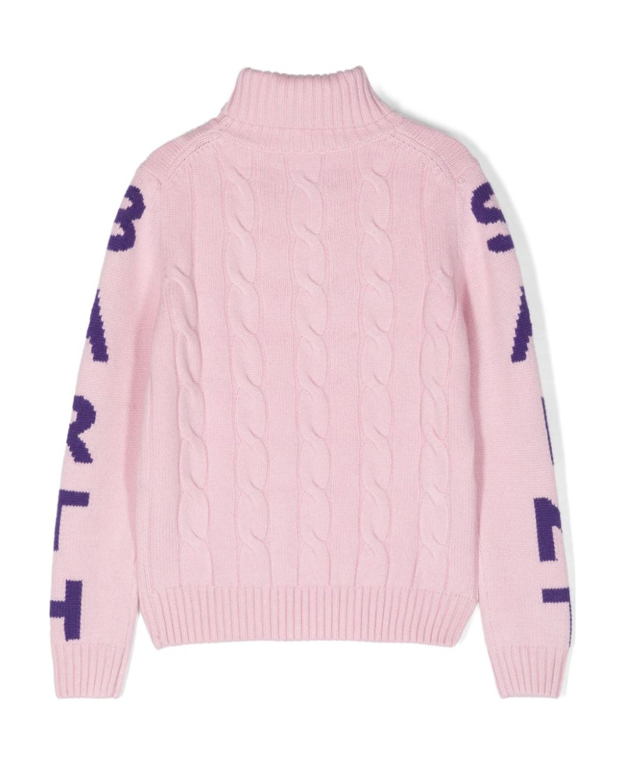 Mc2 Saint Barth Intarsia-logo Cable-knit Jumper In Pink