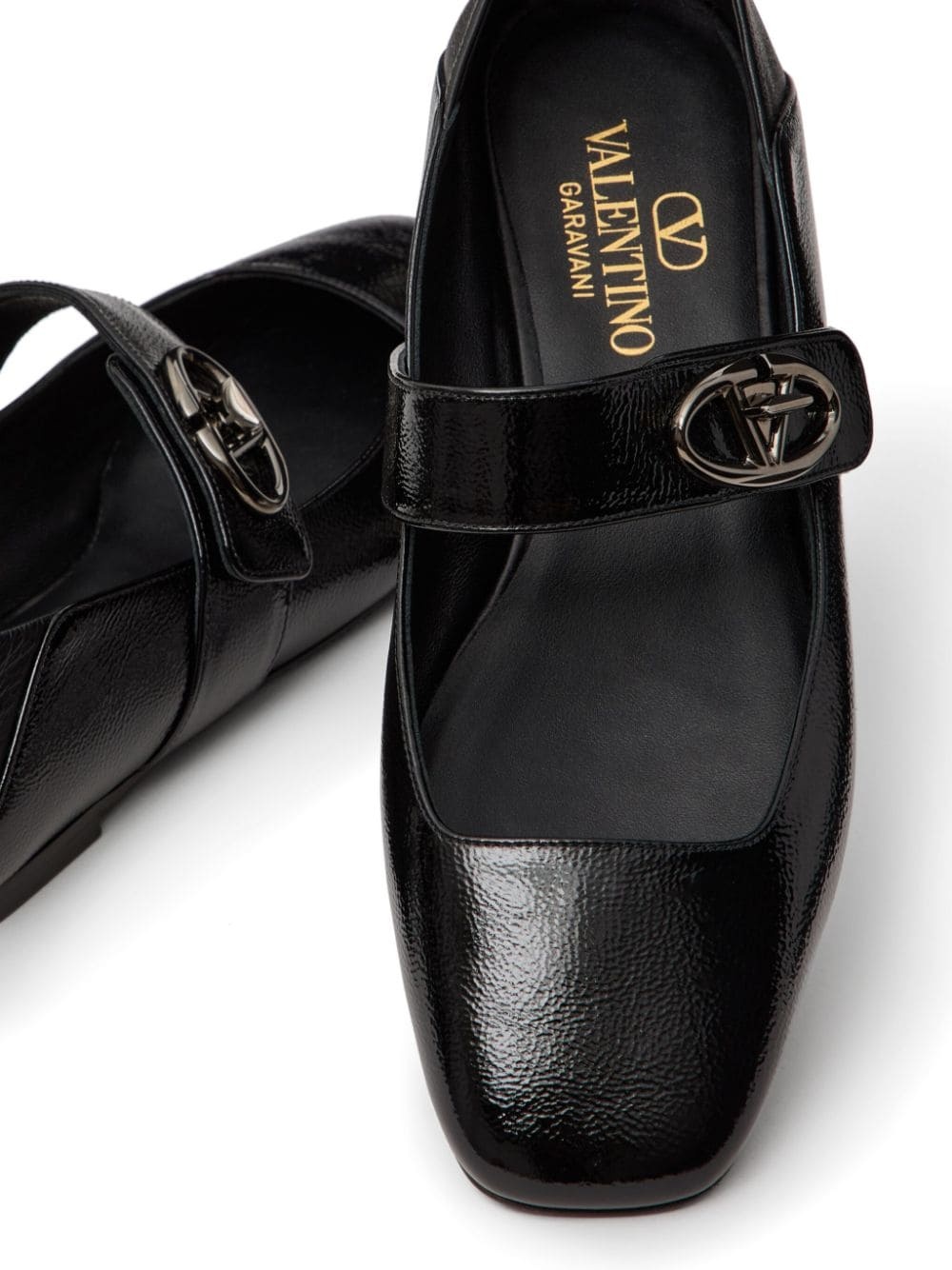 Valentino Garavani Vlogo Locker Mary-jane Ballerina In Eel With Flower Application Woman Black 37.5 In Black