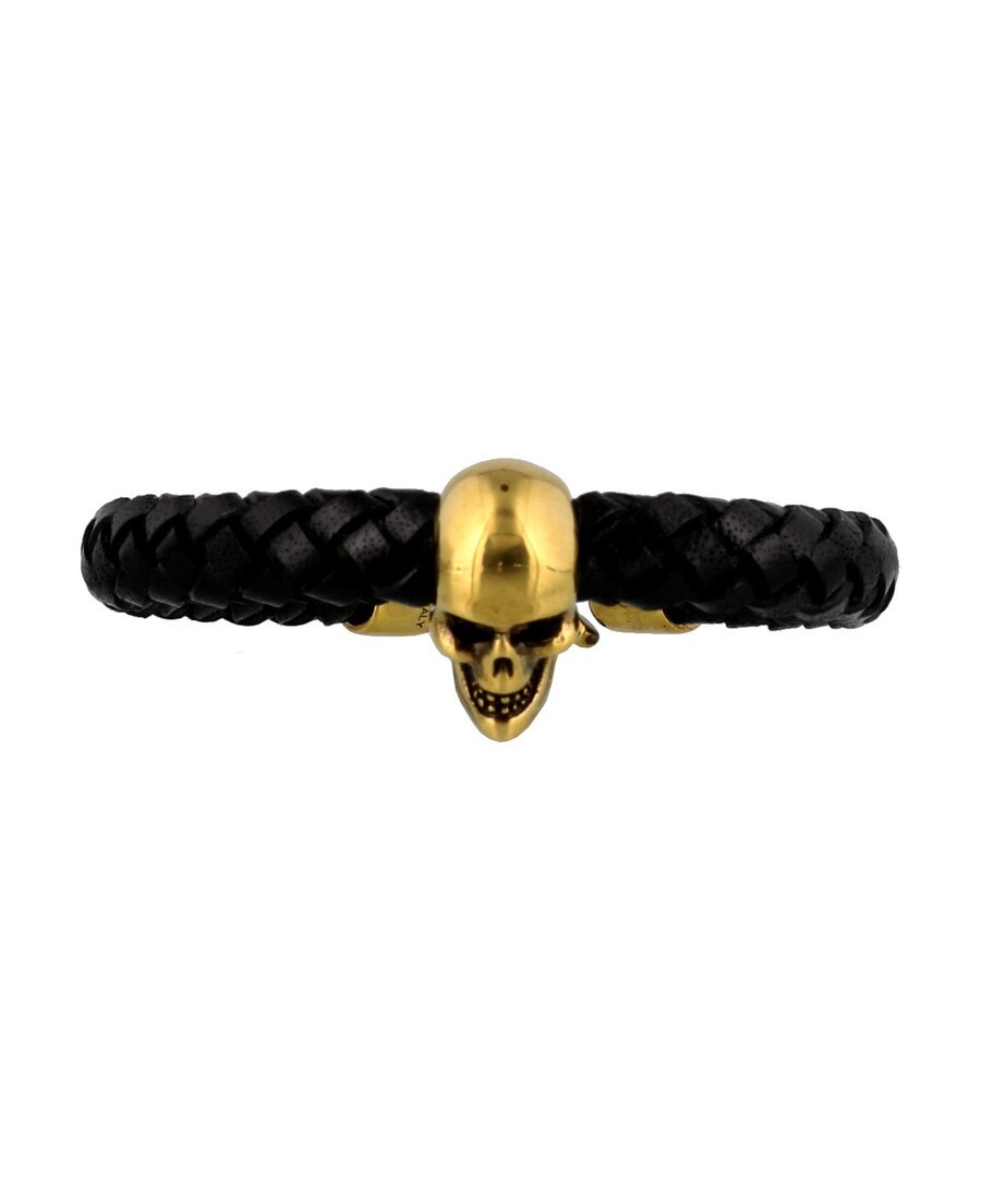 Alexander Mcqueen Skull Leather Bracelet In Black