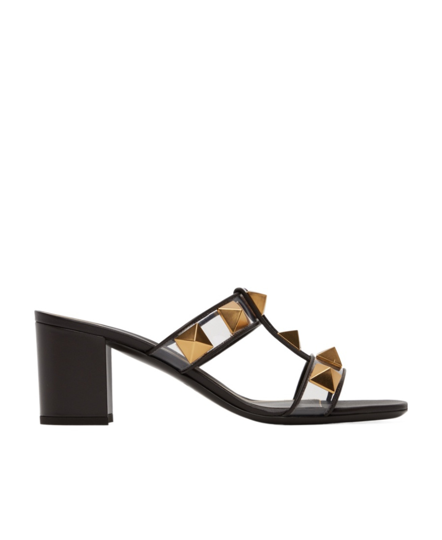 Valentino Brown Roman Stud Sandals In Black