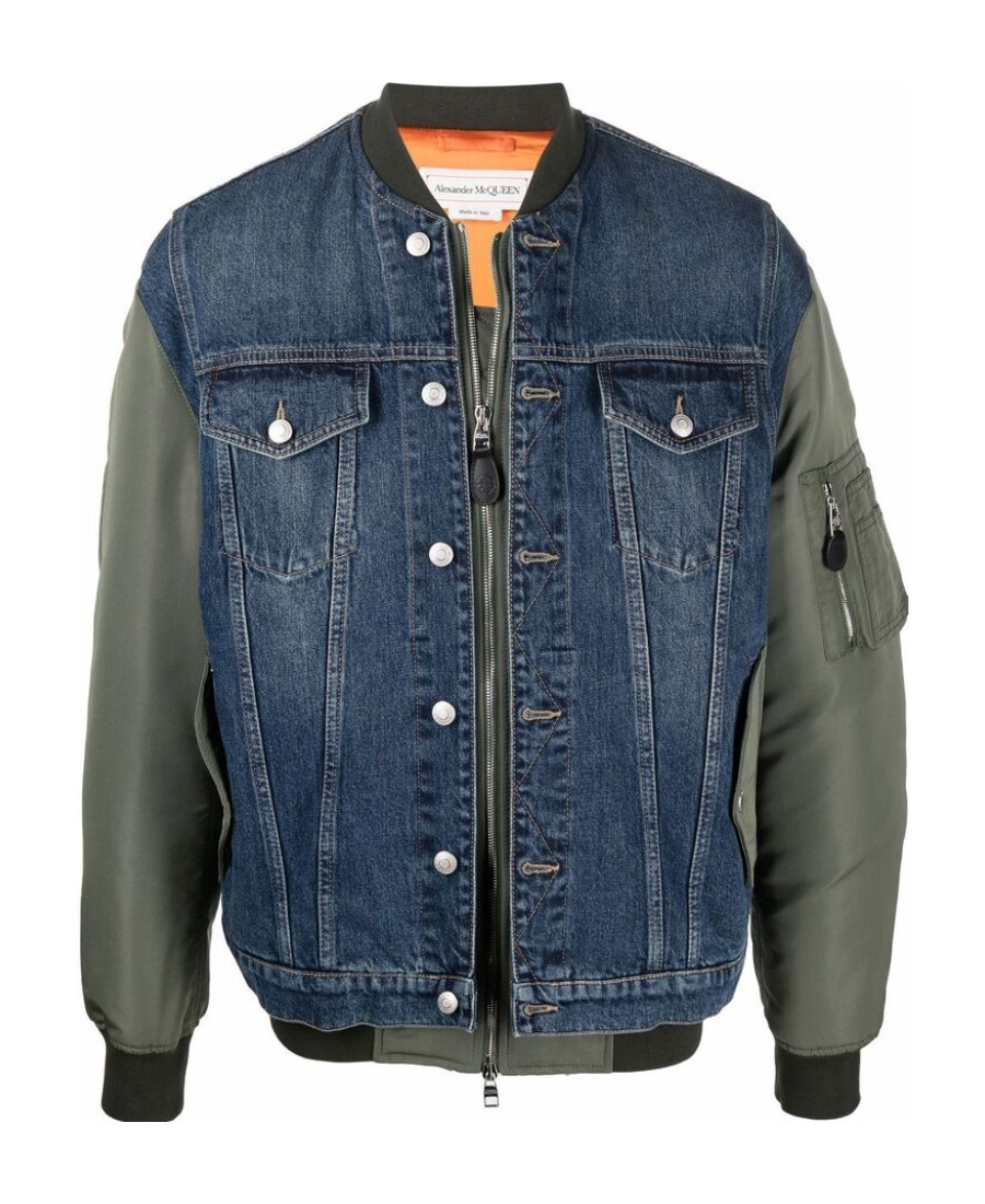 Alexander Mcqueen Denim Panelled Bomber Jacket In Indigo