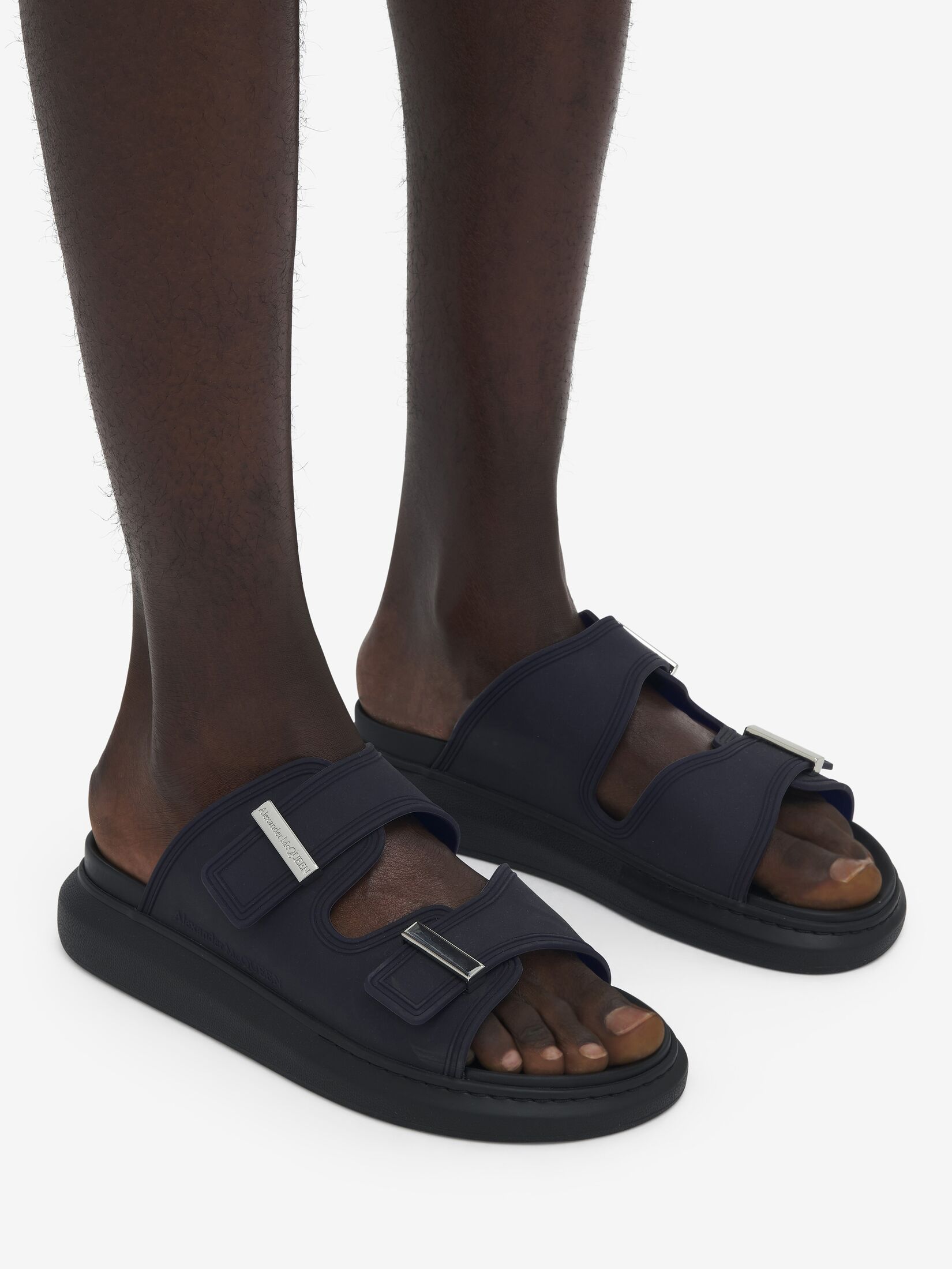 Alexander Mcqueen Oversize Leather Sandals In Blue