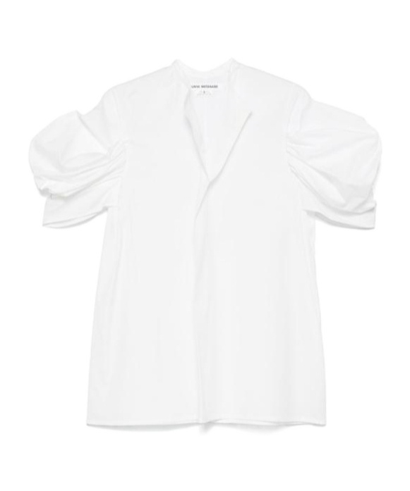 Junya Watanabe White Cotton Top With Pleated Balloon Sleeves