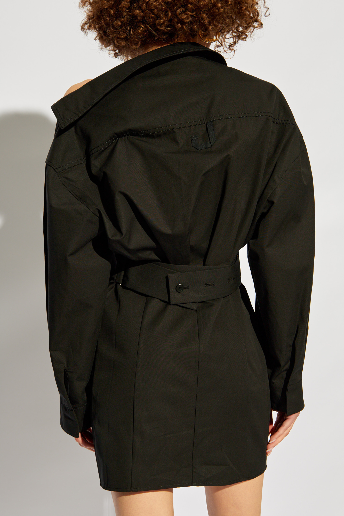 Jacquemus Asymmetric Mini Shirt Dress In Black