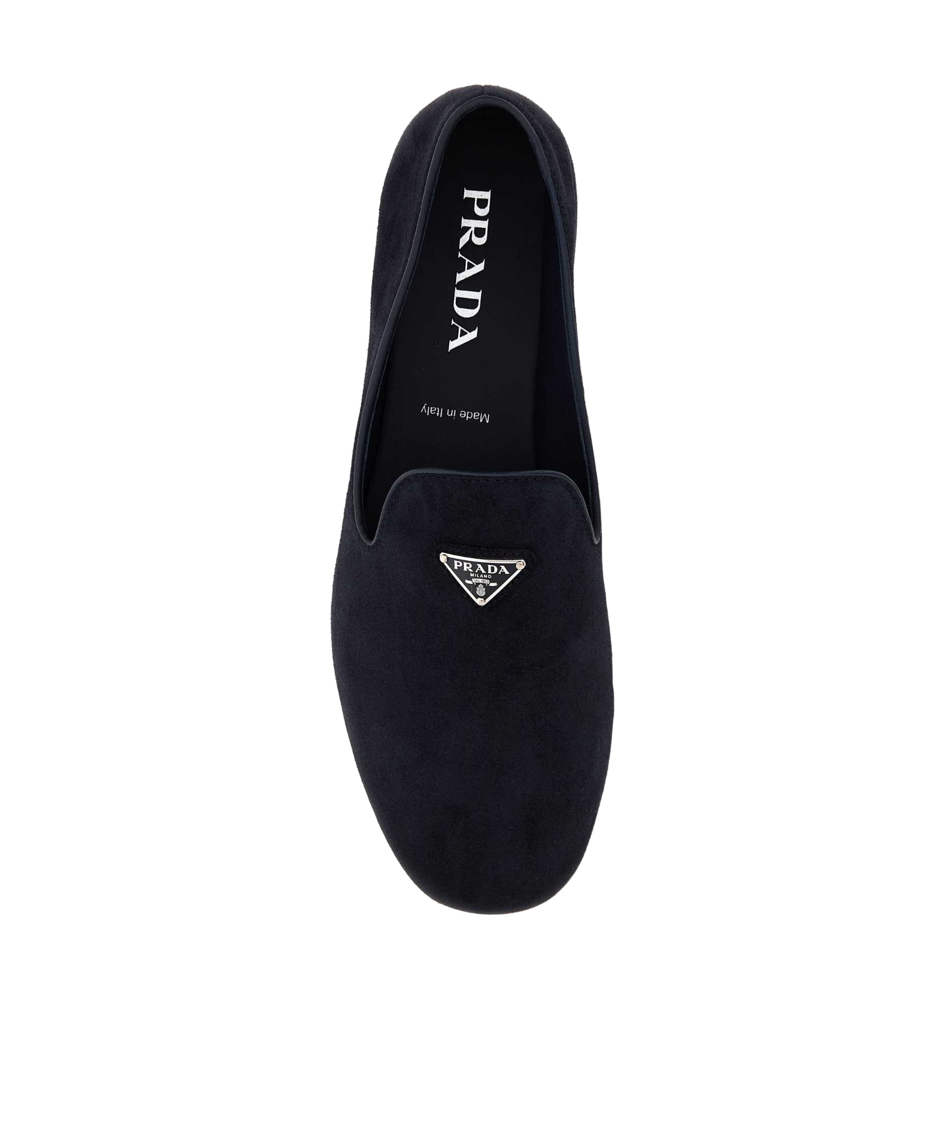 Prada Versatile Round Toe Suede Loafers In Blue