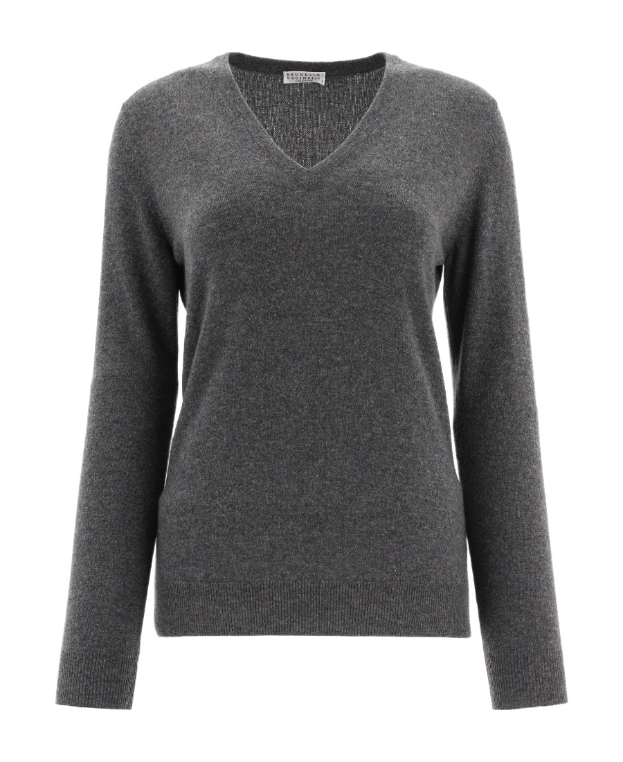 Brunello Cucinelli V-neck Cashmere Jumper In Gray