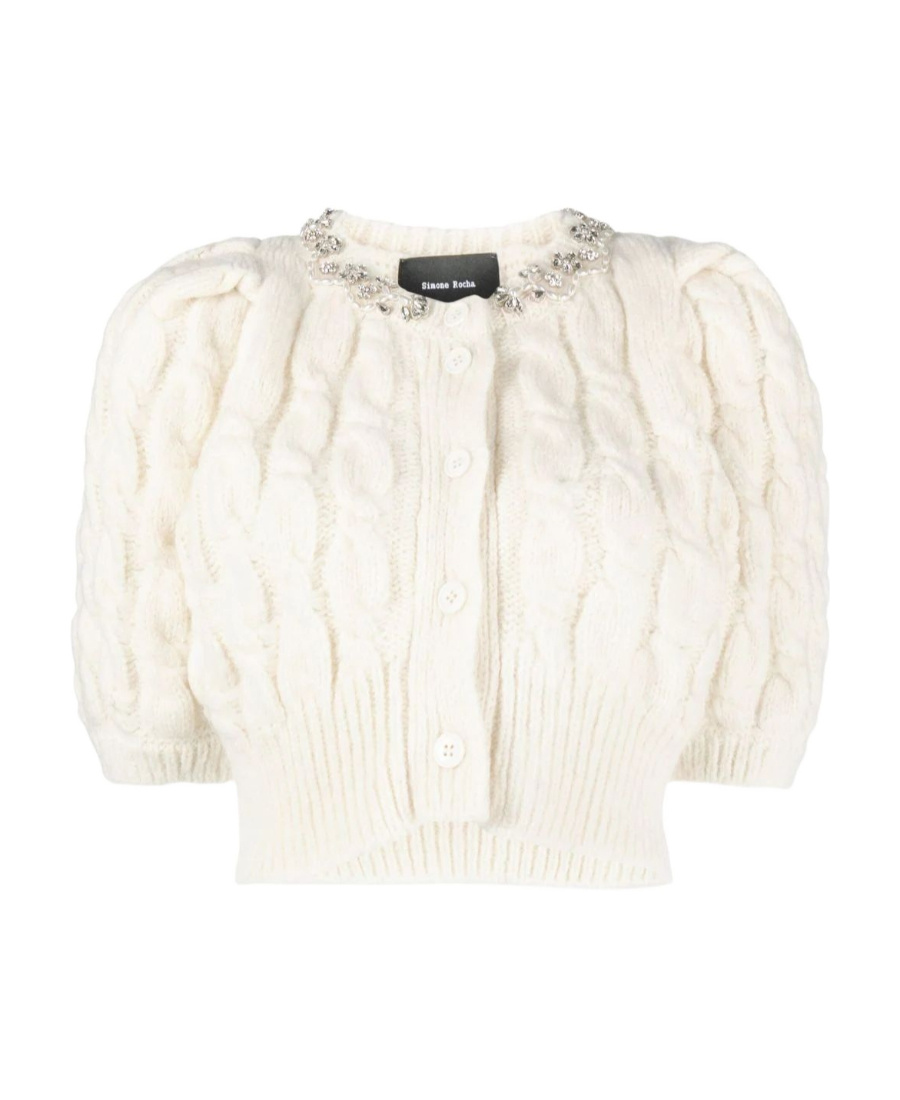 Simone Rocha Cropped Cable-knit Cardigan In White