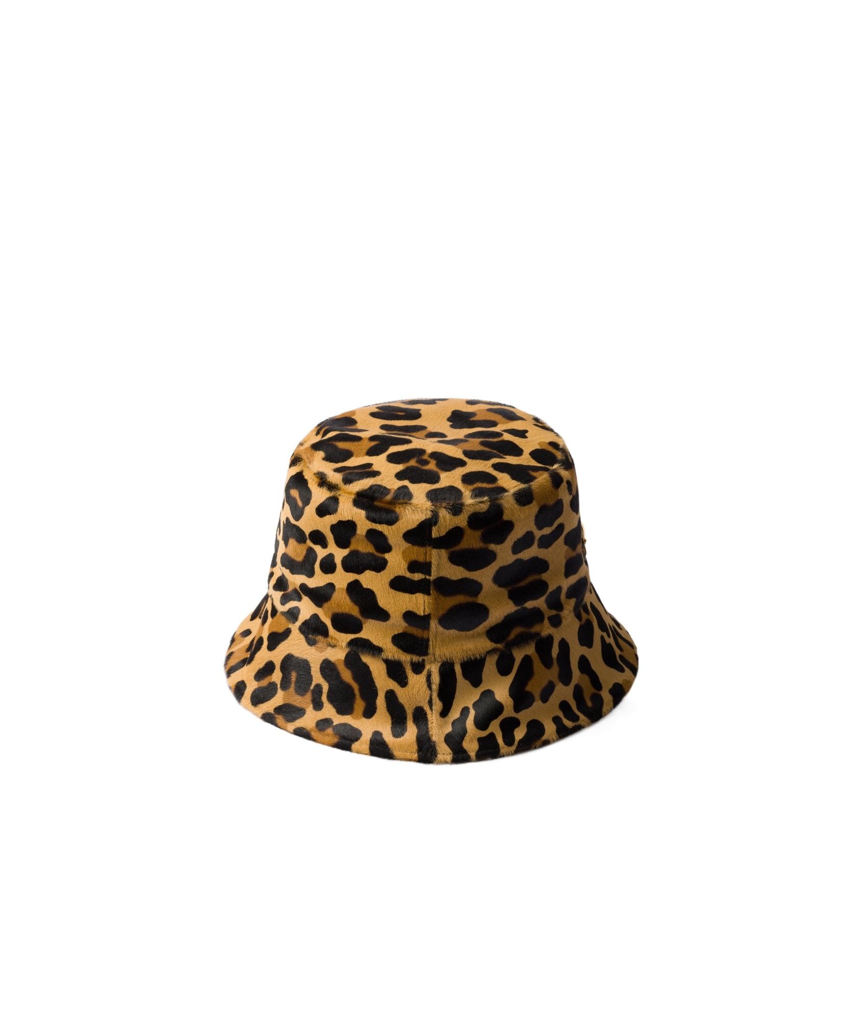 Prada Leopard Print Leather Bucket Hat In Brown